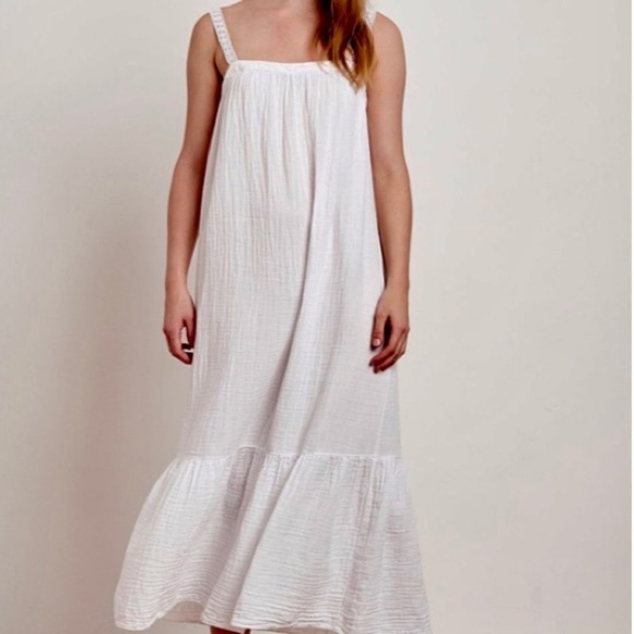 SOLD NWT Magaschoni White Cotton Gauzy Crocheted Strap Tiered Maxi Coverup - Picture 4 of 16